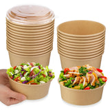 Giwrmu 25 oz 25 Pcs Disposable Meal Prep Containers with Lids, Disposable Paper Bowls with Clear Lids, 750 ML Round Shape Disposable Food Containers