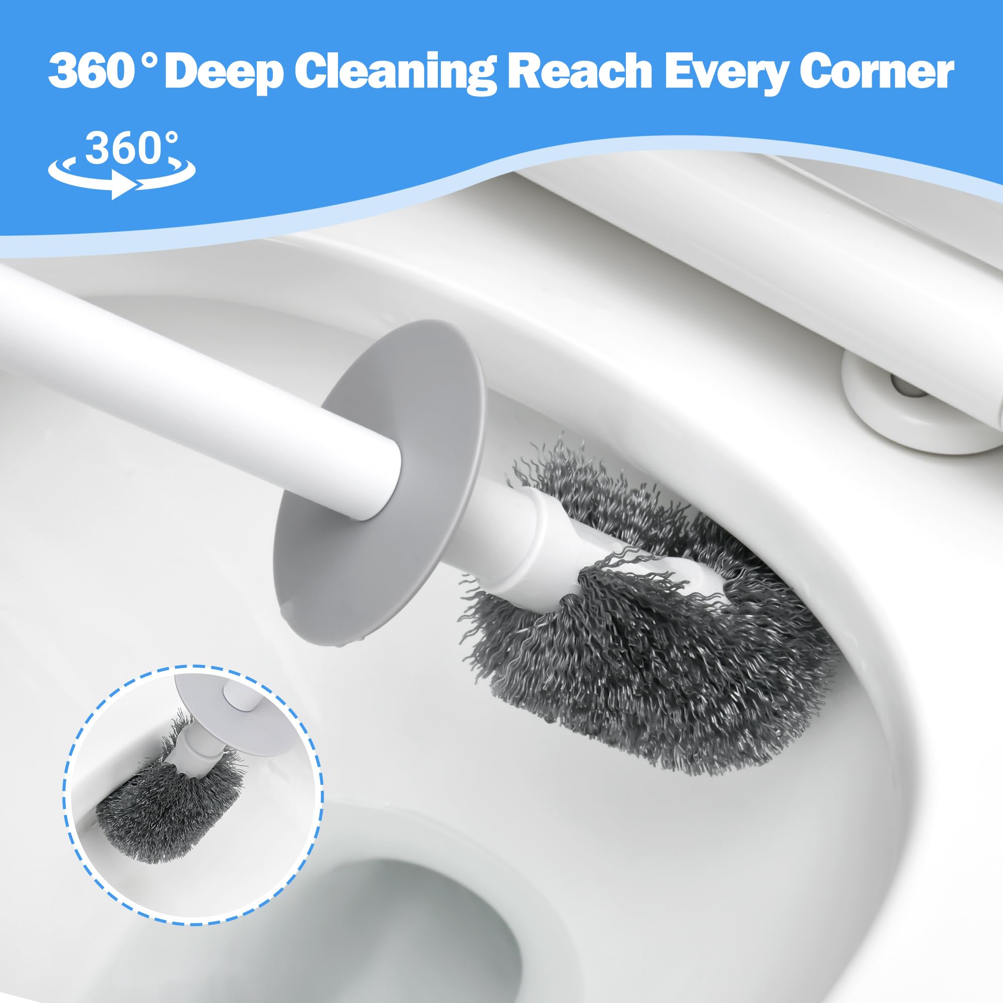 Toilet Brush and Plunger Set, 3 in 1 Toilet Bowl Brush and Holder with Crevice Cleaning Brush Wall Mounted Household Bathroom Cleaning Tools Plunger
