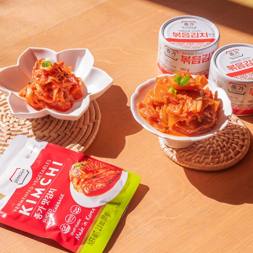 JONGGA Stir-Fried Can Kimchi (Pack of 1), Shelf Stable Canned Kimchi, Spicy Korean Authentic Fermented Pickled Cabbage, Perfect with Ramen, Noodles