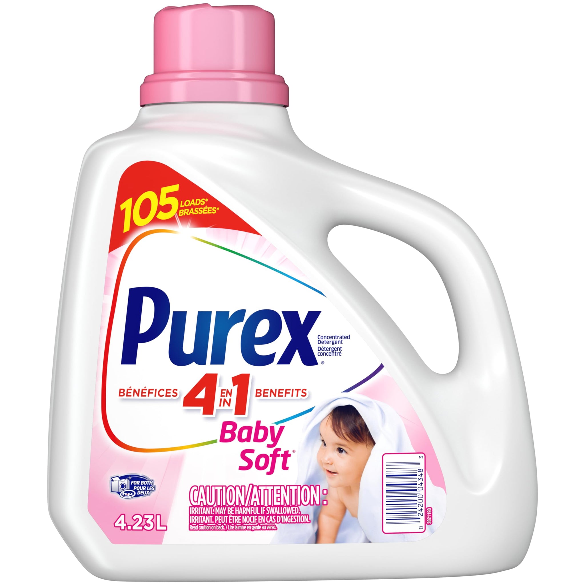 Purex 2582205 Purex Baby Soft, Hypoallergenic Liquid Laundry Detergent, 4.23L, 105 Loads, Blue