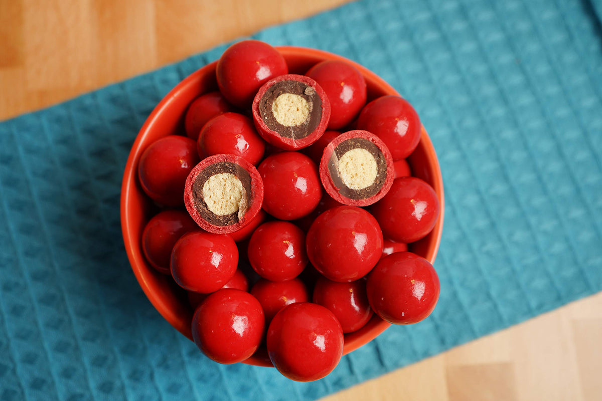 Green Jay Gourmet Handmade Artisan Chocolate Malt Balls - Cherry Malted Milk Balls Coated in Premium Chocolate - Great Gift for Chocolate and Candy