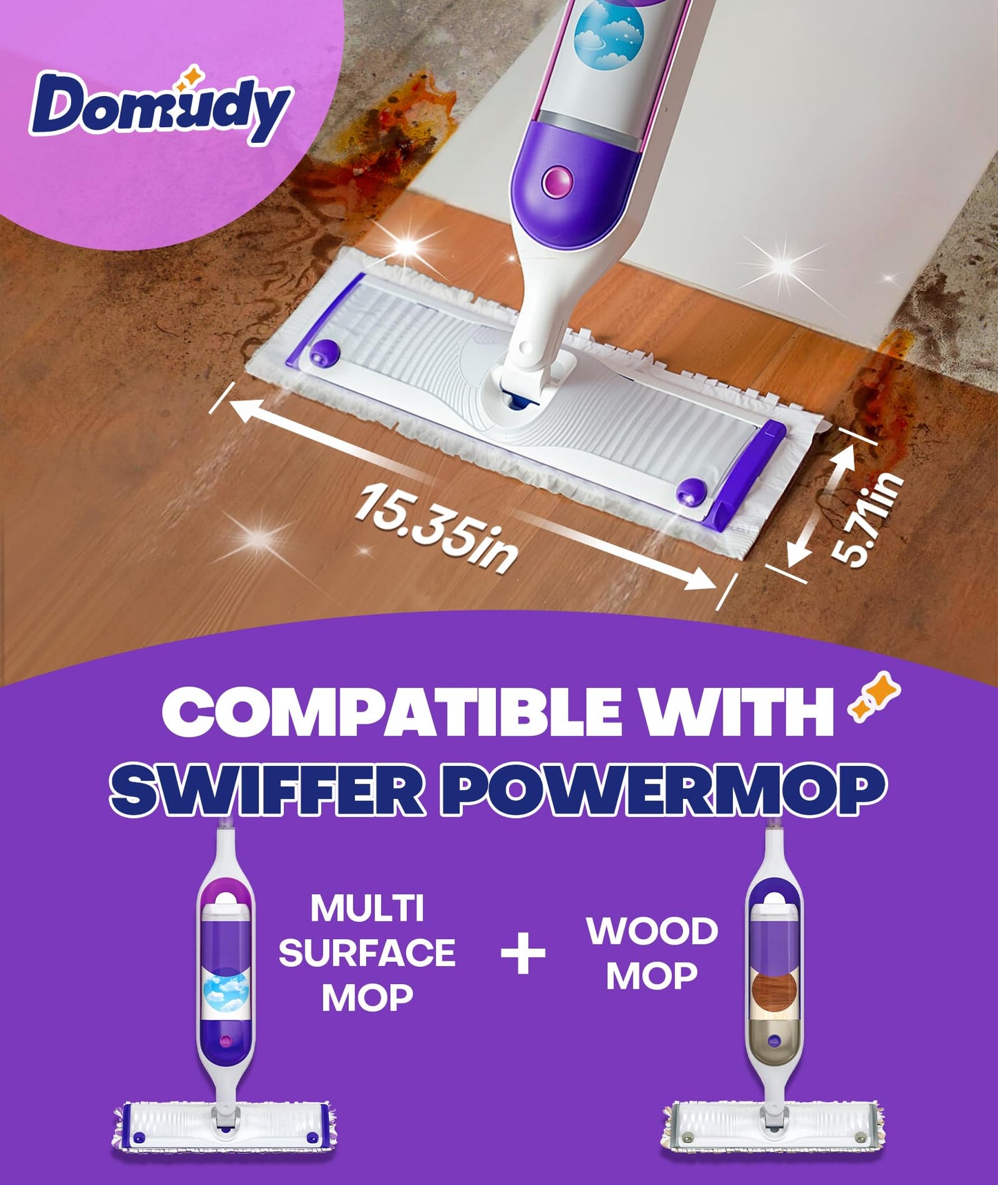 5X Cleaning Power Multi-Surface Mop Pad Refills, Compatible with Swiffer Power Mop Pads, for Cleaning Hardwood, Tile, Laminate, Vinyl Floors
