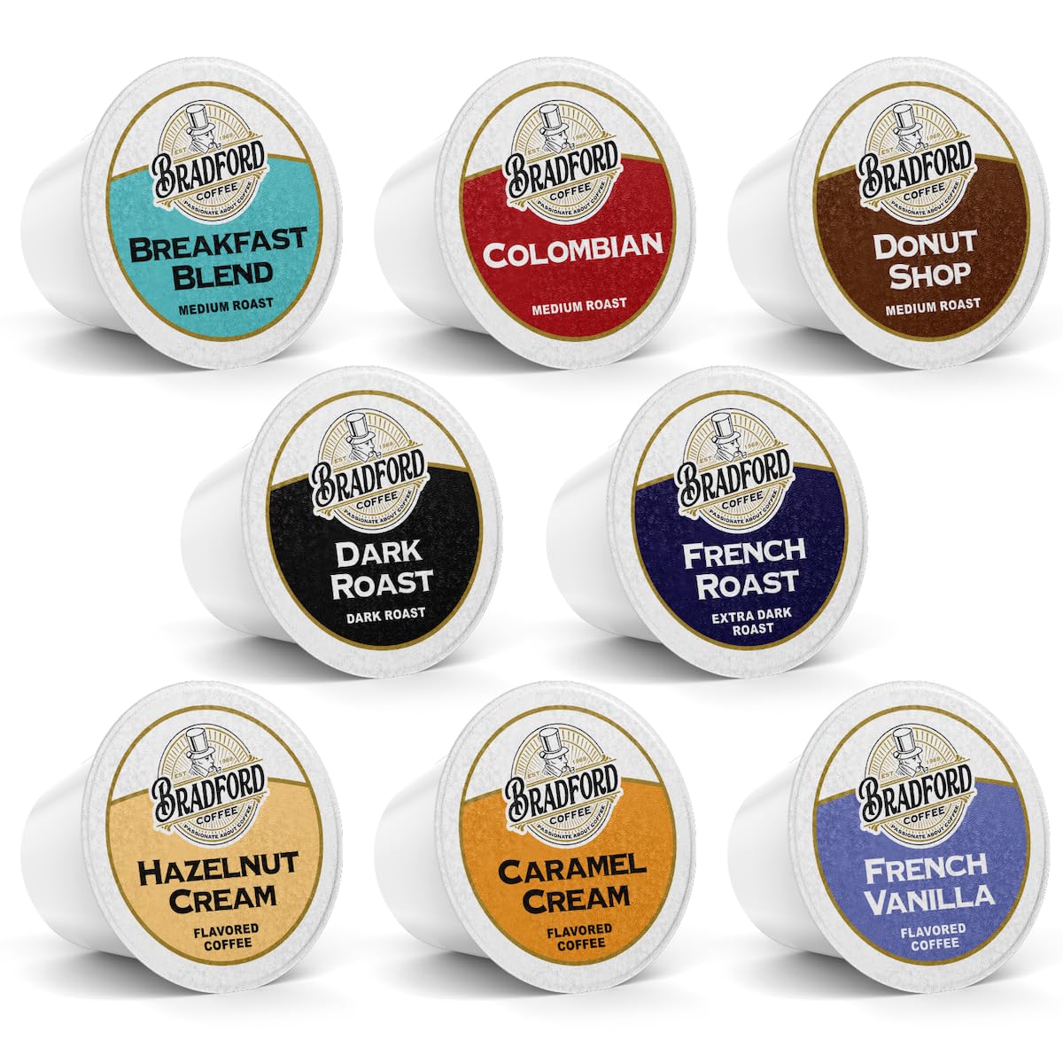 100ct Variety Pack for Keurig K-cups®, 8 Assorted Single Cup Sampler 20% more coffee per cup by Bradford Coffee