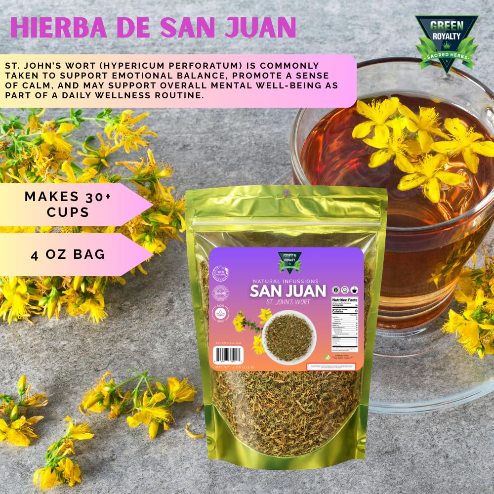 GREEN ROYALTY Te Herbal Hierba de San Juan 4oz - Herbal Tea (St. John's Wort Flower Tea), Stand Up Resealable Bag, 100% All Natural Fresh Tea