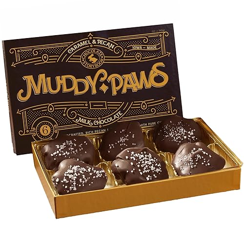 Dark Chocolate Salted Pecan Caramel Patties Gift Box Muddy Paws