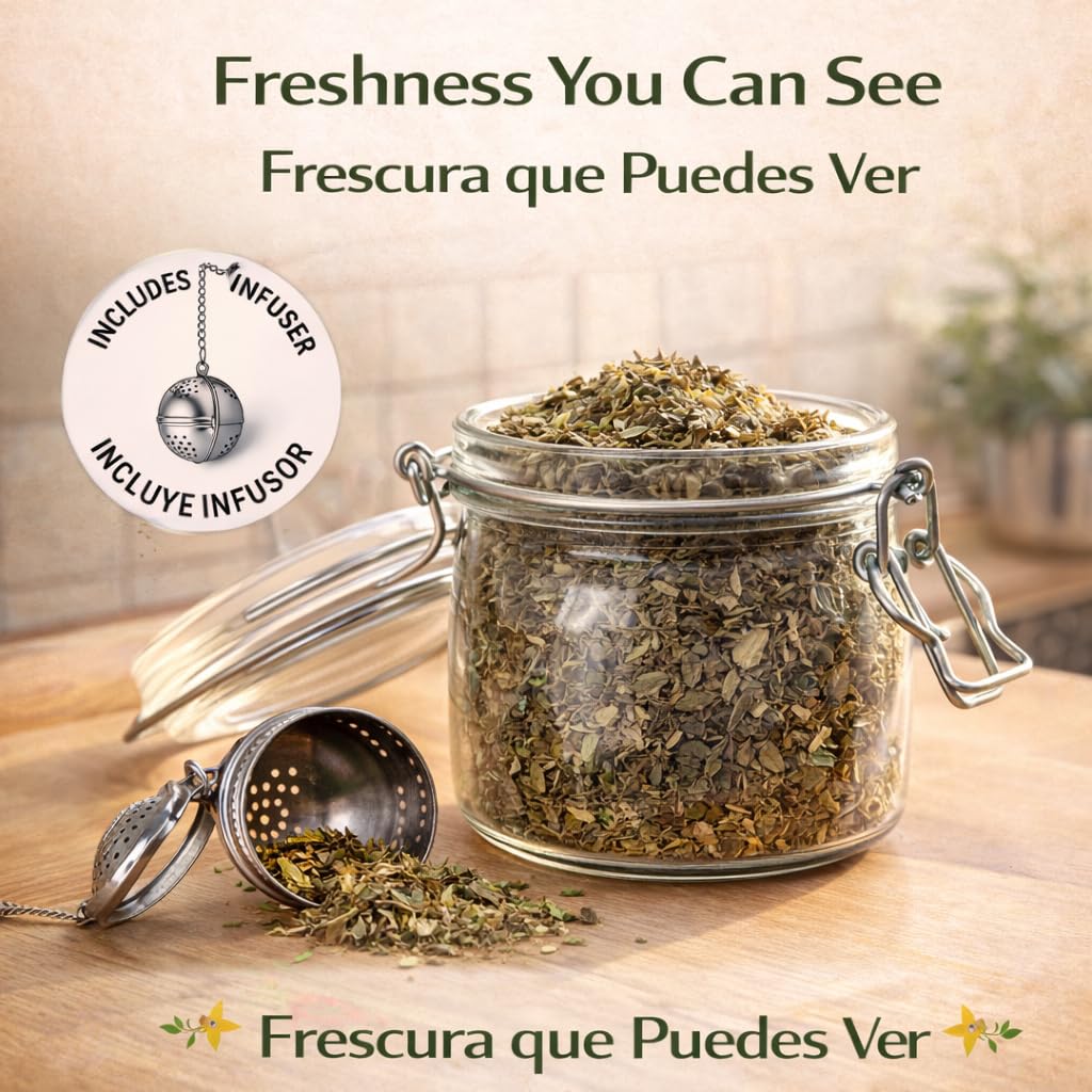 Damiana Leaf Te - 4 oz (113g) Loose Herbal Tea + Stainless Steel Tea Infuser - 100% Natural Turnera diffusa - Authentic Mexican Origin