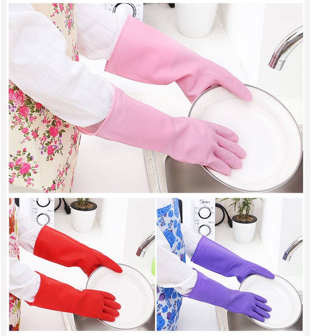 Guzon 4 Pair Waterproof Reusable Dishwashing Nitrile Gloves for Car-washing Laundry Household Cleaning Medium