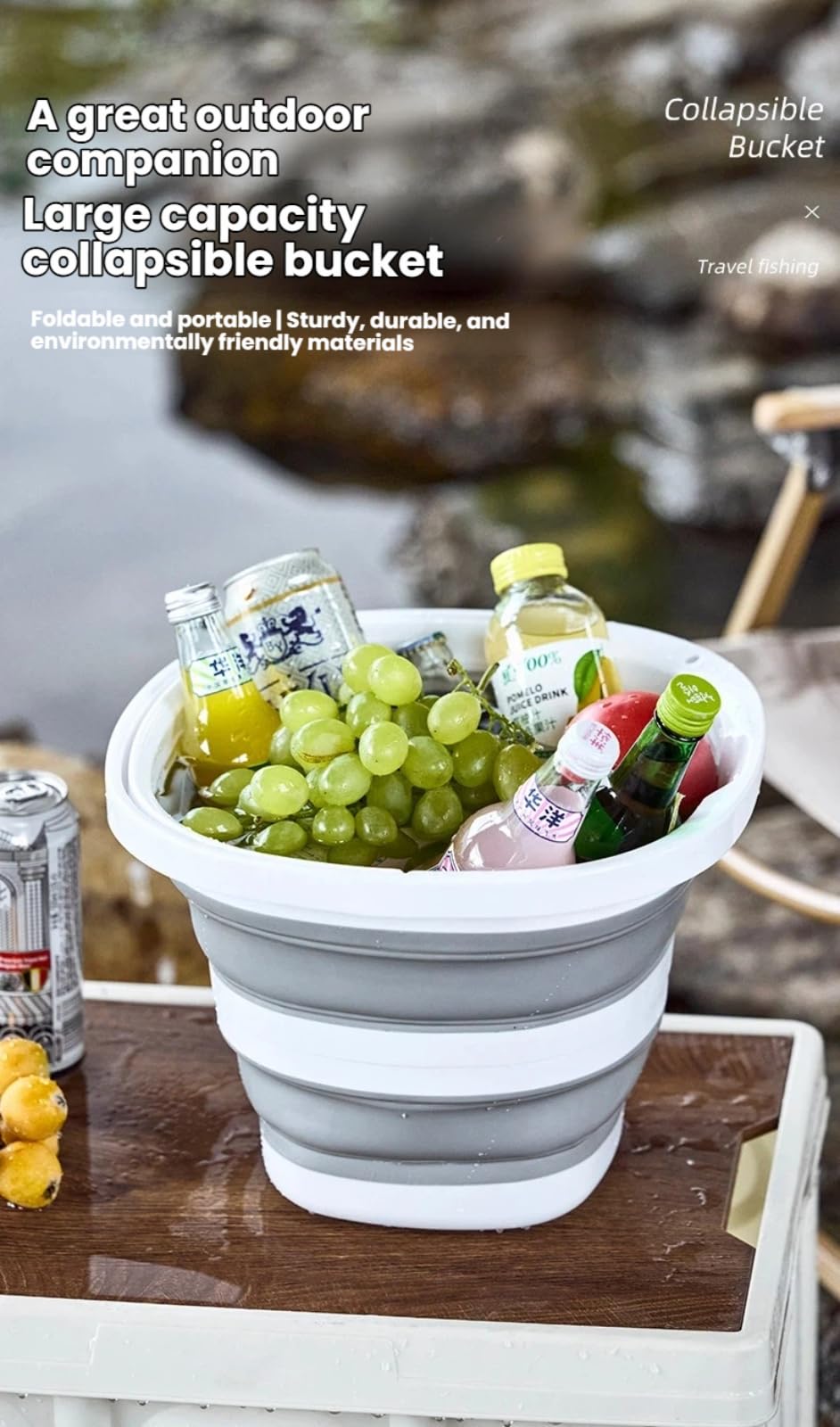 Foldable Cleaning Bucket, Capacity 5 liters, with Water Scoop and Handle, Suitable for Accessories Such as Fishing, Beach, Outdoor Camping, Kitchen