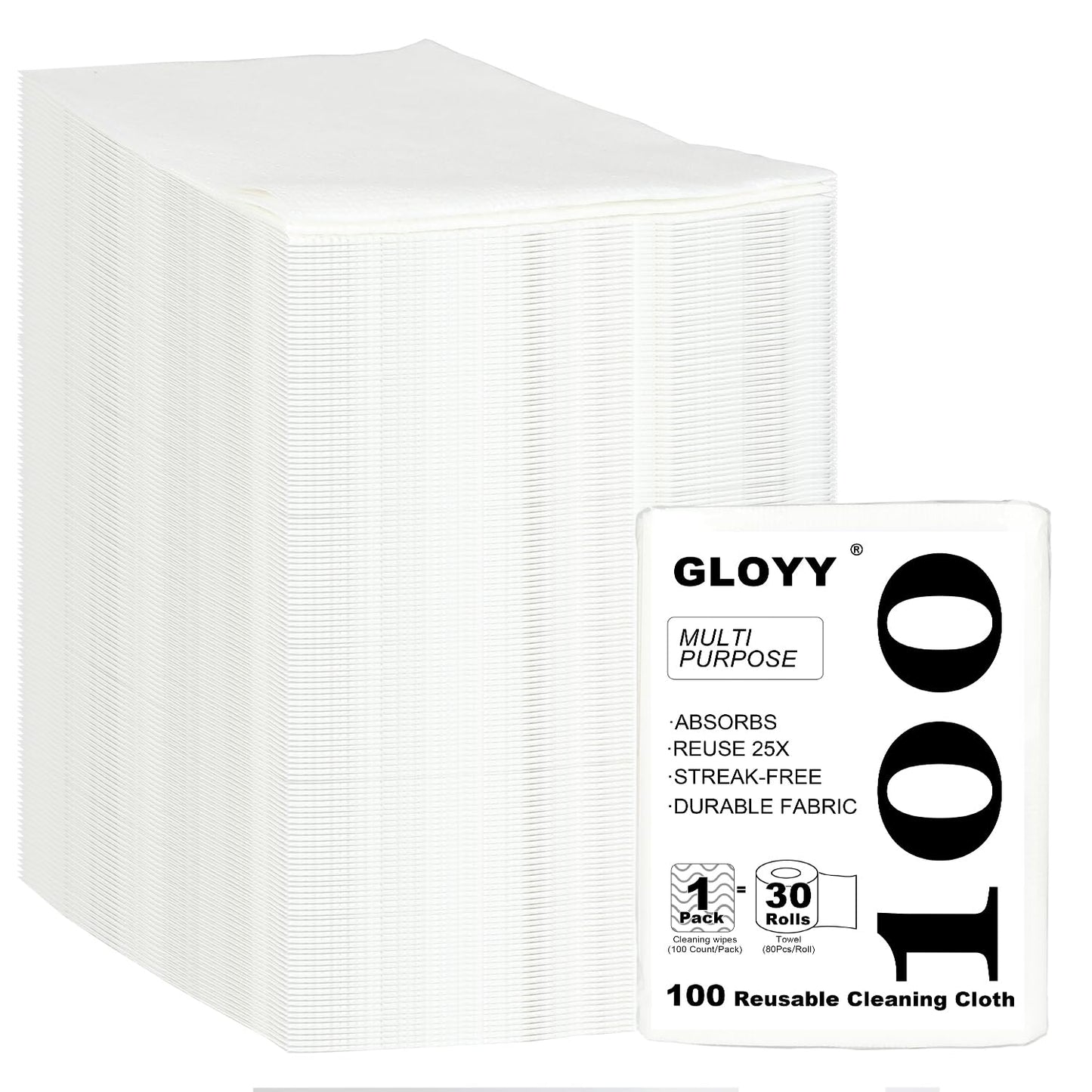 GLOYY Disposable Dish Cloth and Cleaning Handi Wipes, 100ct, Multi-Use Rags for Kitchen, Bathroom and Windows, White