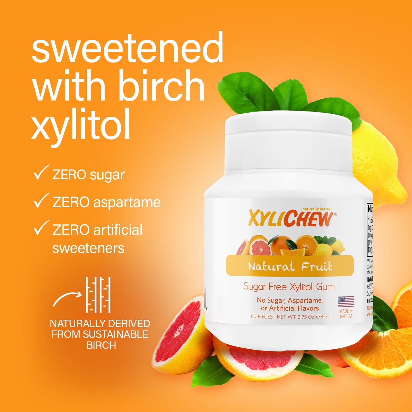 Xylichew Xylitol Gum - Chewing Gum Sugar Free, Aspartame Free, Gluten Free, Keto - Sugarless, Healthy, Natural Oral Care - Relieves Bad Breath and Dry