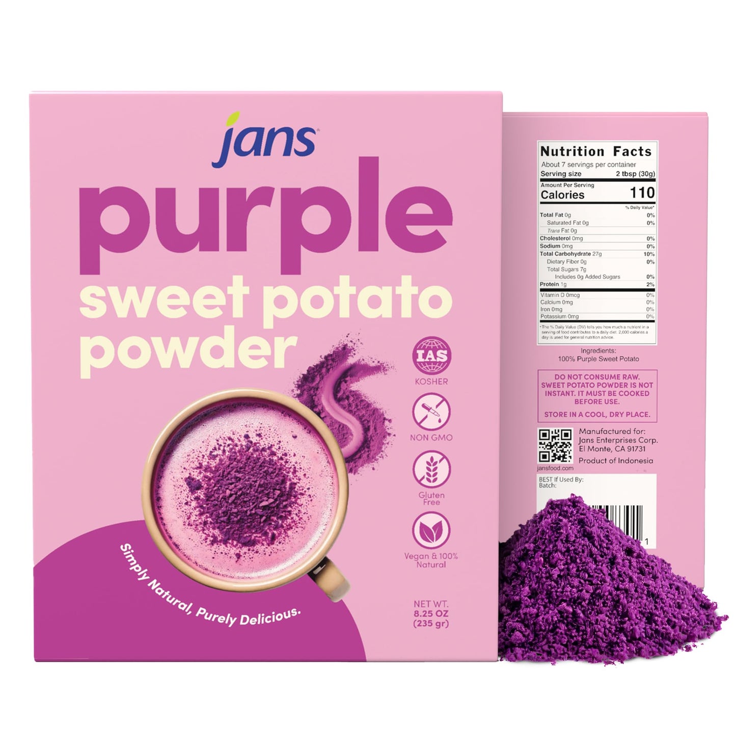 Jans Purple Sweet Potato Powder for Drinks and Baking - 8.25 oz