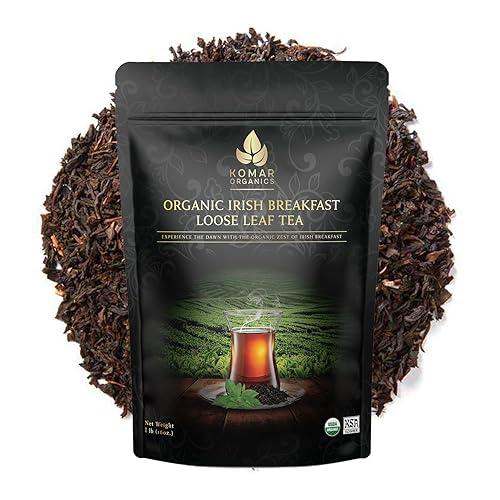 Komar Organics Irish Breakfast Tea - 16Oz USDA Organic Black Loose Leaf Tea - Certified Kosher Ceylon and Assam Black Tea Loose Leaf Rich in
