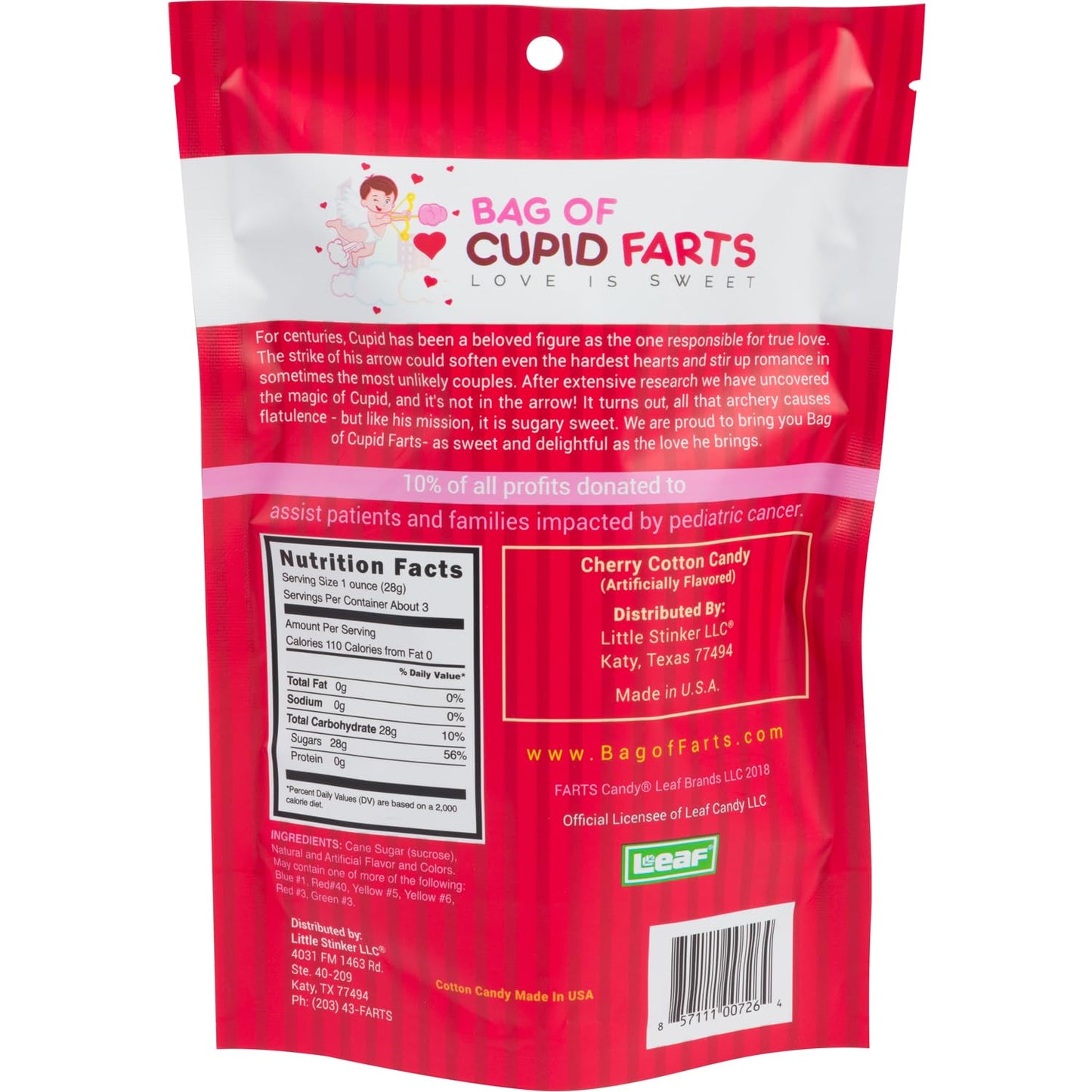 Bag of Cupid Farts Cherry Cotton Candy, 3oz Bag, Fun Valentine's, Wedding, Sweetheart, Birthday Gift, 1 Pack