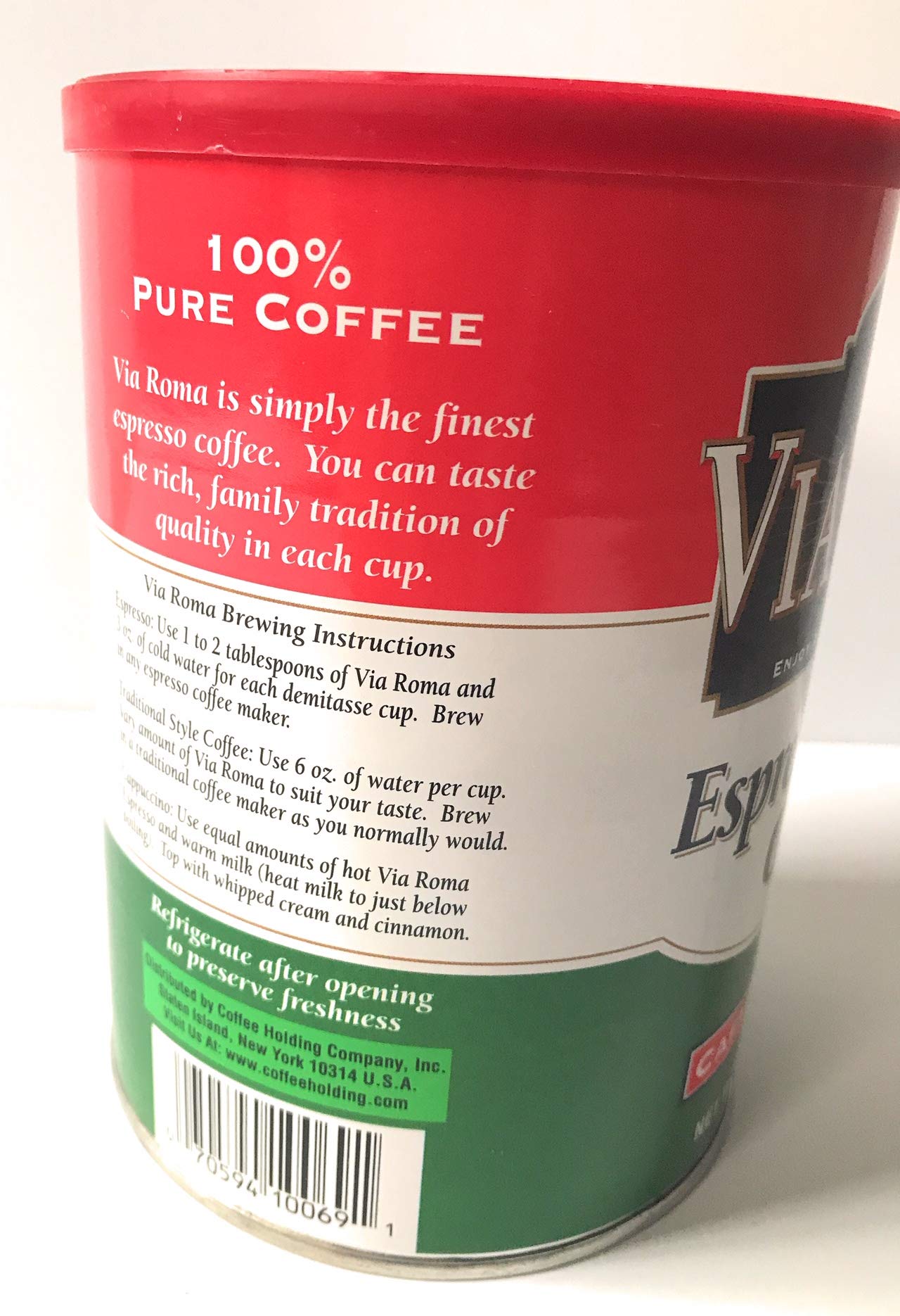 Via Roma Espresso Roast Coffee - 10.5 oz Canister of 100% Pure Italian Coffee