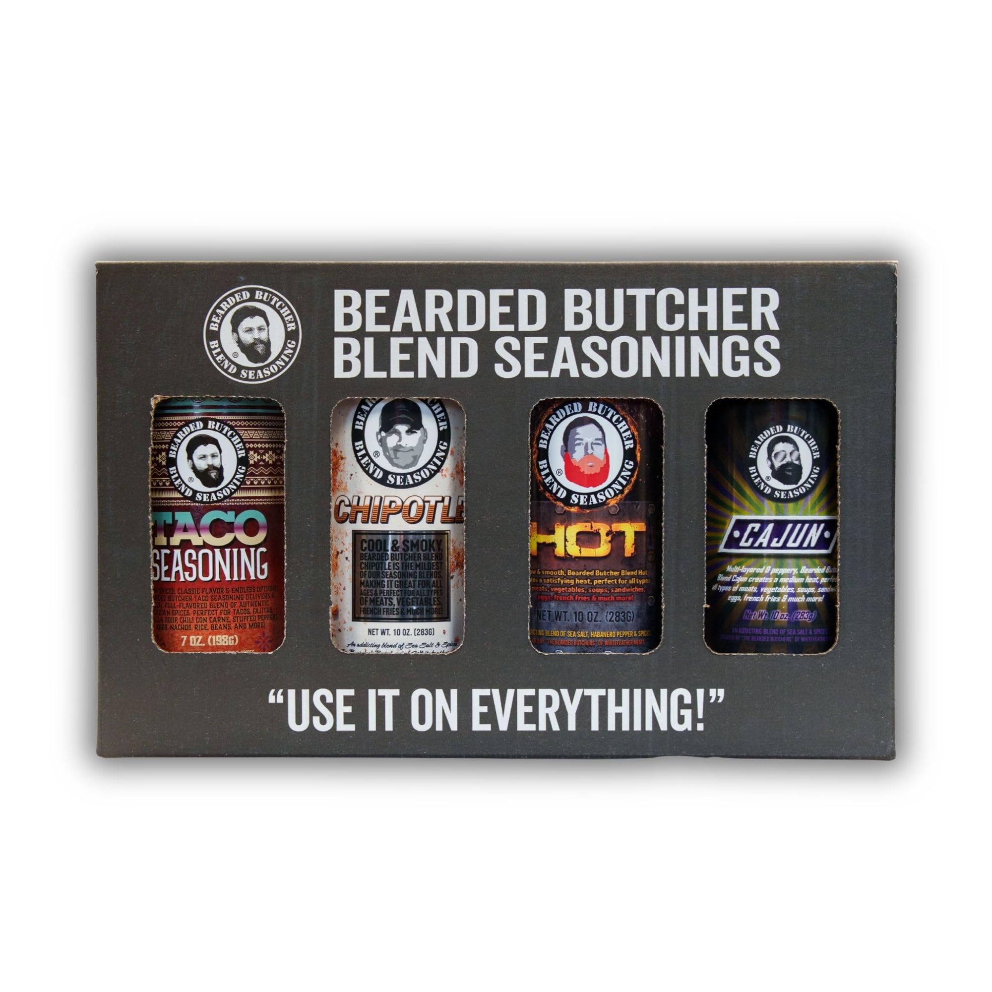 Bearded Butchers Spicy & Sugar Free Mexican-Style Seasoning 4-Pack - Taco, Chipotle, Hot & Cajun Blends - All-Natural, Gluten-Free, No Sugar, No MSG