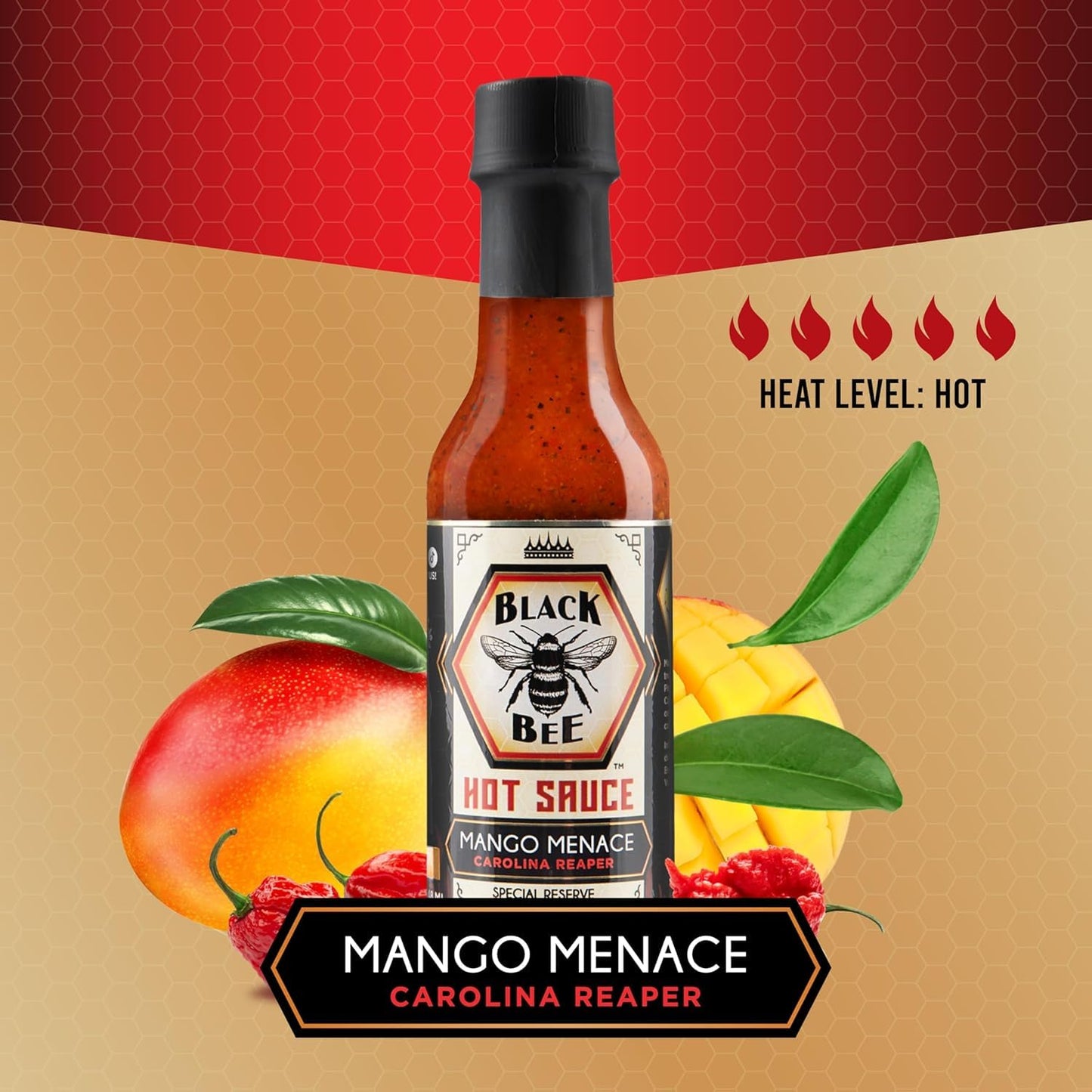 Black Bee Triple Sting Hot Sauce Gift Set (3 Pack) - Pineapple Coconut Habanero, Honey Basil Red Habanero & Mango Menace Carolina Reaper - Small Batch