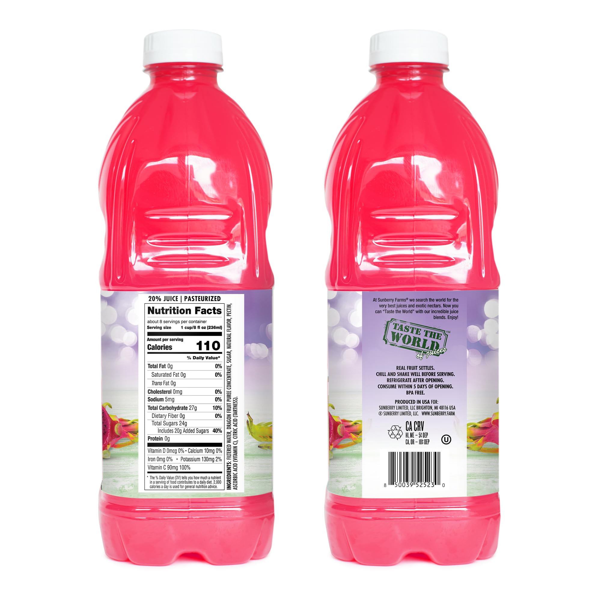 Sunberry Farms Dragon Fruit Nectar 64 fl oz | Exotic Tropical Juice Nectar Made with Real Fruit | No Artificial Flavors or Colors | Refreshing Drink |