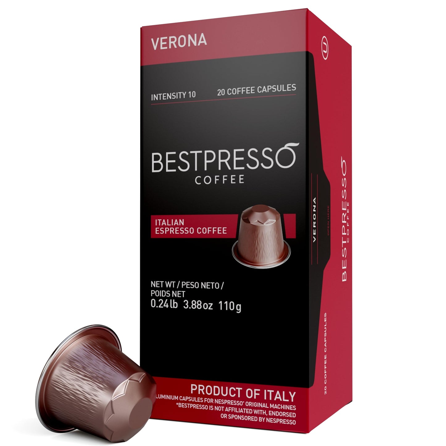 Bestpresso Coffee for Nespresso Original Machine 120 Aluminum pods Certified Genuine Espresso Verona Blend (High Intensity) Pods Compatible