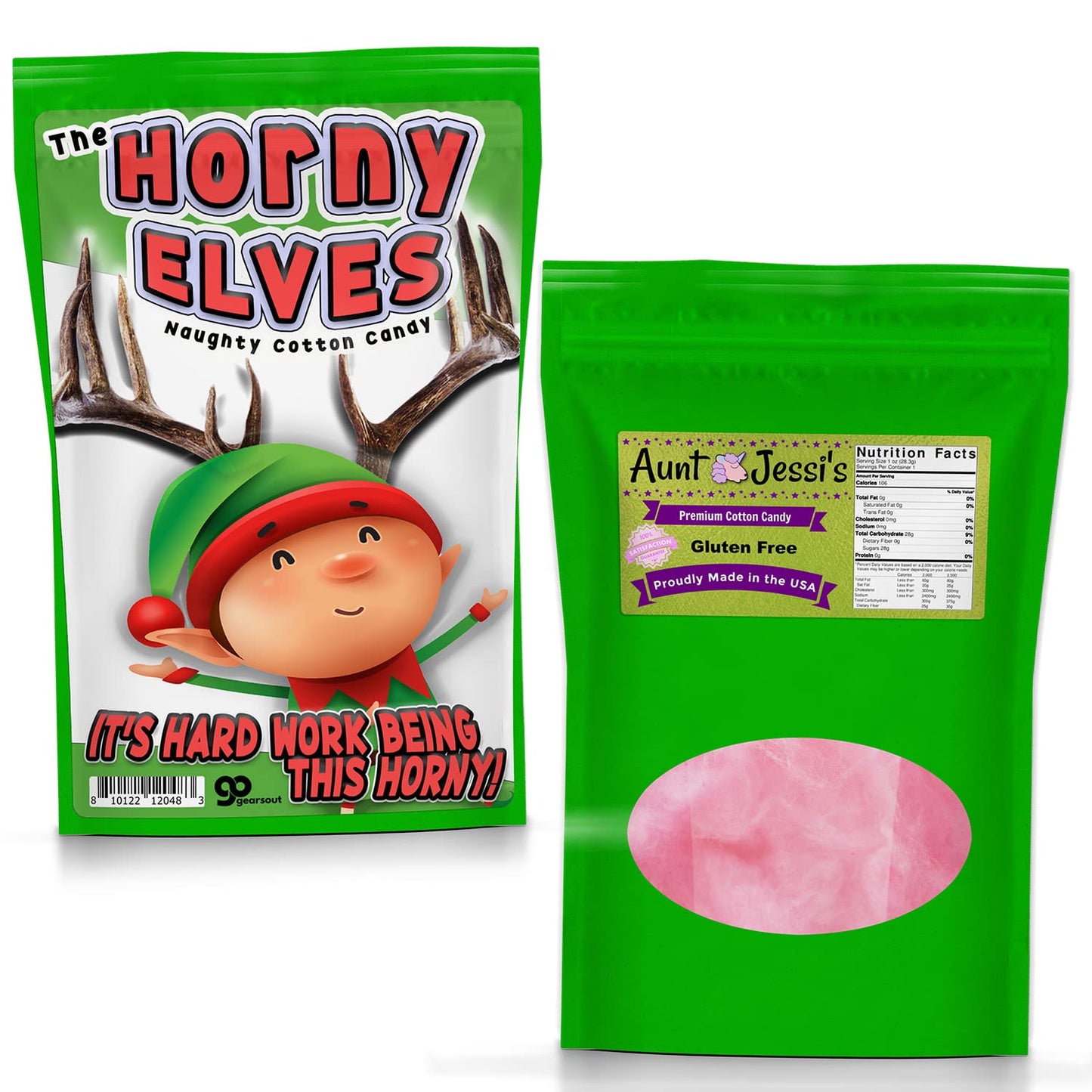 Horny Elves Naughty Cotton Candy - Funny Candy for Men - Funny Gag Gift for Christmas Lovers - Pink Strawberry Flavor - Stocking Stuffers for Women