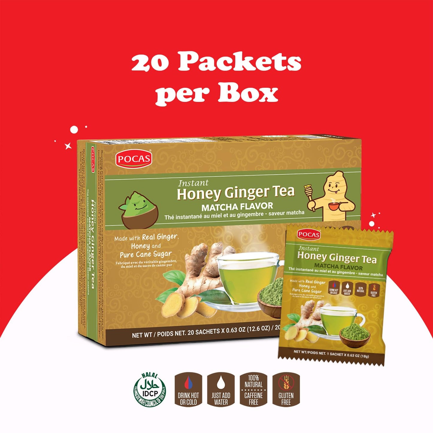 Pocas Honey Ginger Tea with Matcha 20 Packs