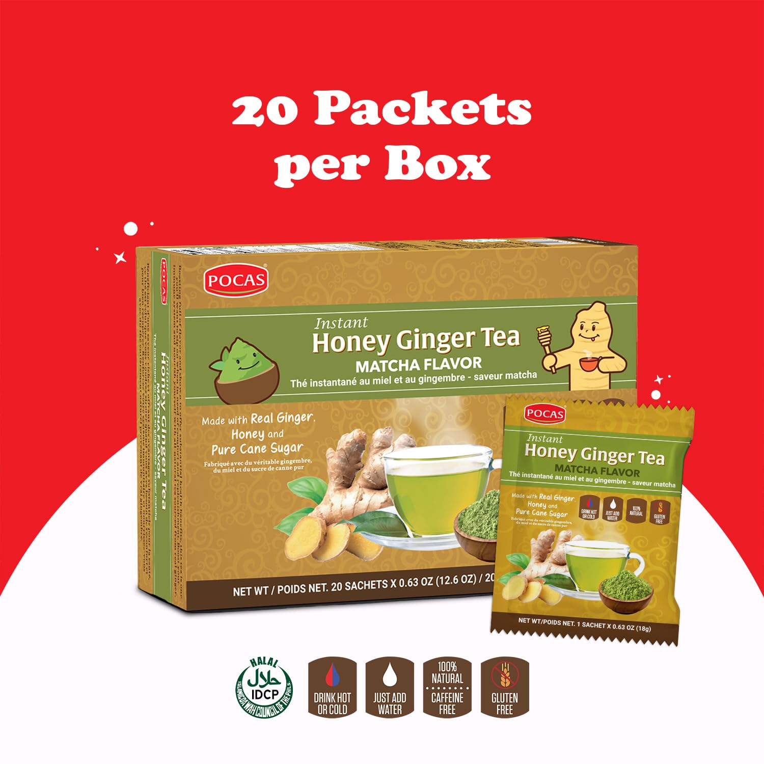 Pocas Honey Ginger Tea with Matcha 20 Packs