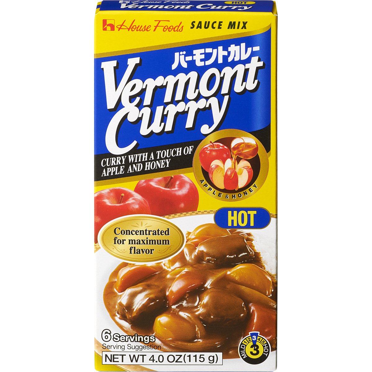 House Foods Vermont Curry, Hot, 4.4-Ounce Boxes (Pack of 10)