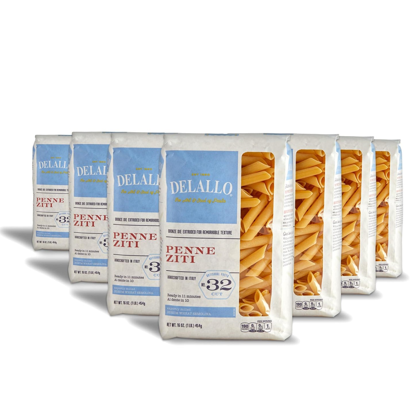 DeLallo Penne Ziti Pasta, Made in Italy, Bronze Cut, Made with Only 100% Durum Wheat Semolina Flour, Kosher, Vegan, All Natural, Non-GMO, 1 Pound Bag