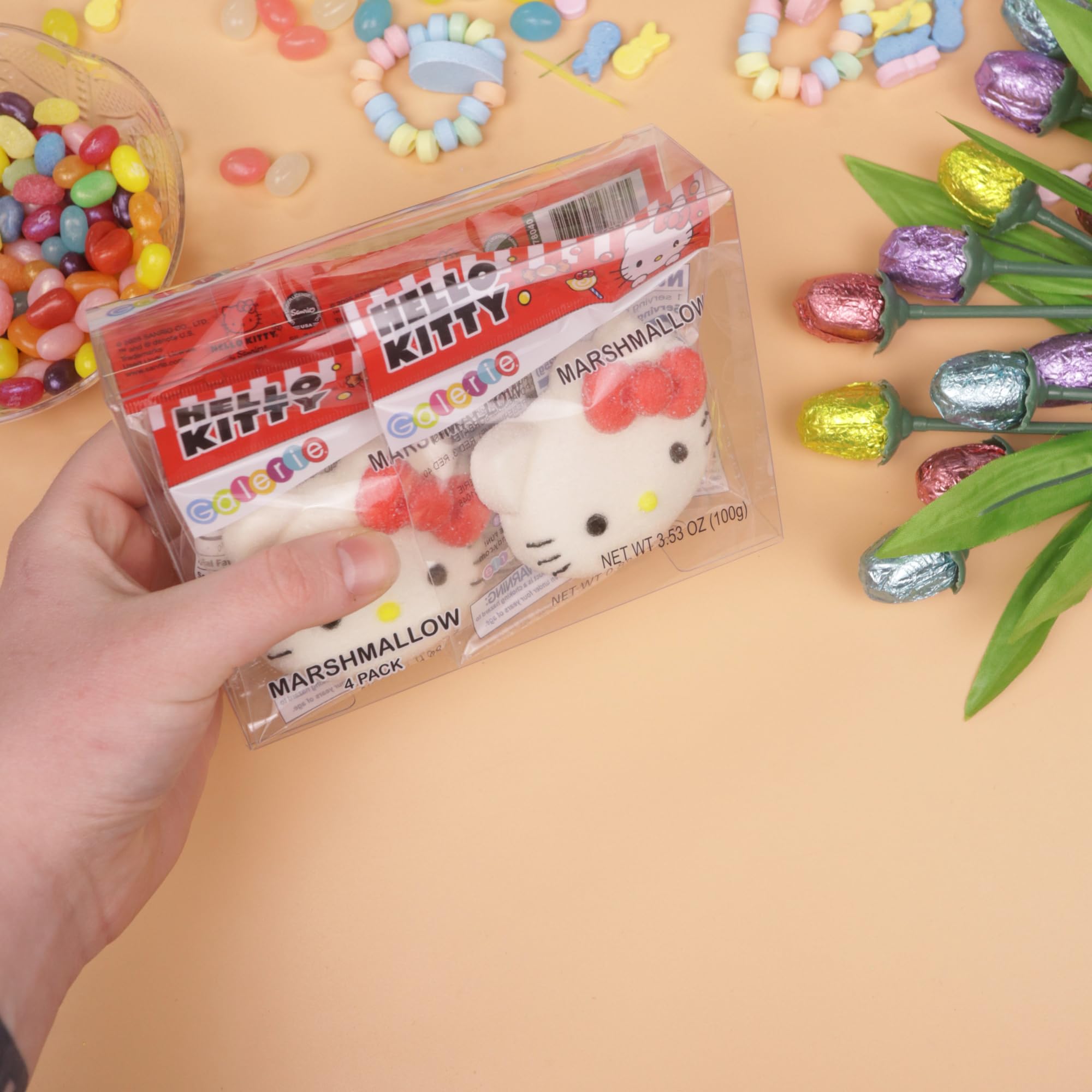 Hello Kitty Candy, Giant Fluffy Marshmallows, Individually Wrapped Pieces, Party Favor Treats, 4 Count Box