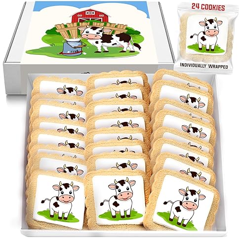 Cow Cookies Milk Themed 24 Pack | Baby Shower Birthday Party Favors | Peanut & Nut Free Individually Wrapped Treats Snacks For Kids Adults Men Women