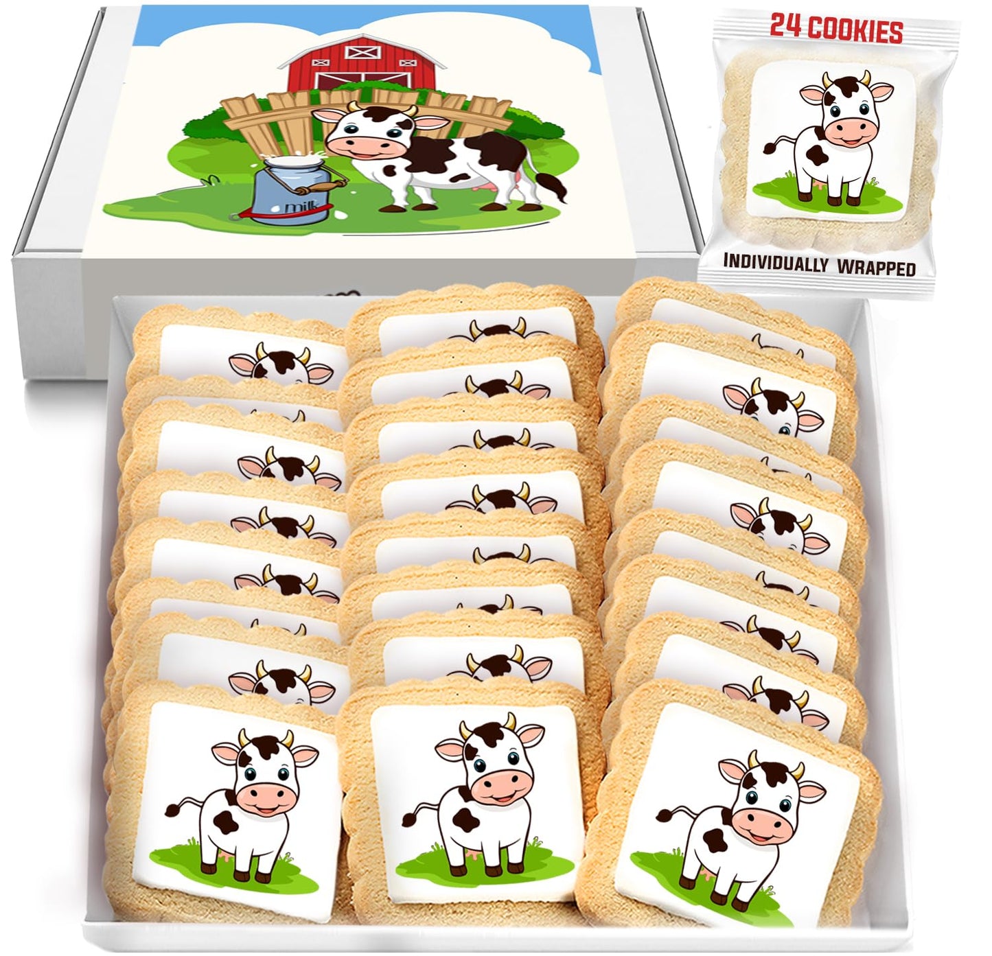 Cow Cookies Milk Themed 24 Pack | Baby Shower Birthday Party Favors | Peanut & Nut Free Individually Wrapped Treats Snacks For Kids Adults Men Women