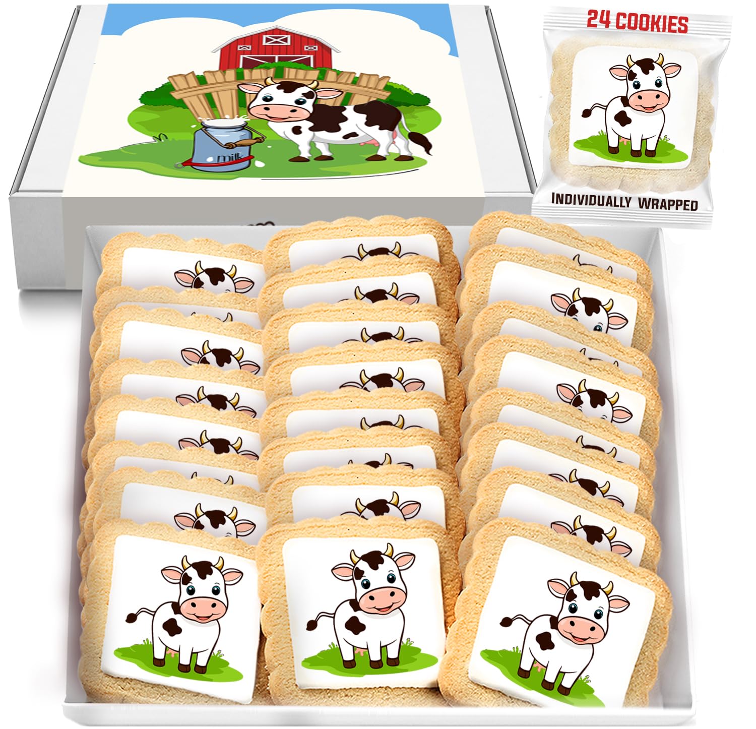 Cow Cookies Milk Themed 24 Pack | Baby Shower Birthday Party Favors | Peanut & Nut Free Individually Wrapped Treats Snacks For Kids Adults Men Women