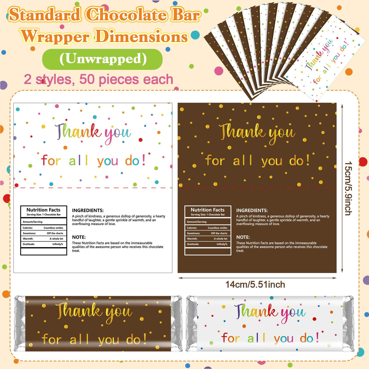 Gilprop 100 Pcs Teacher Appreciation Gifts Bulk Employee Appreciation Gifts Bulk Thank You Chocolate Bar Wrappers for Team Gift Appreciations Gift Vet