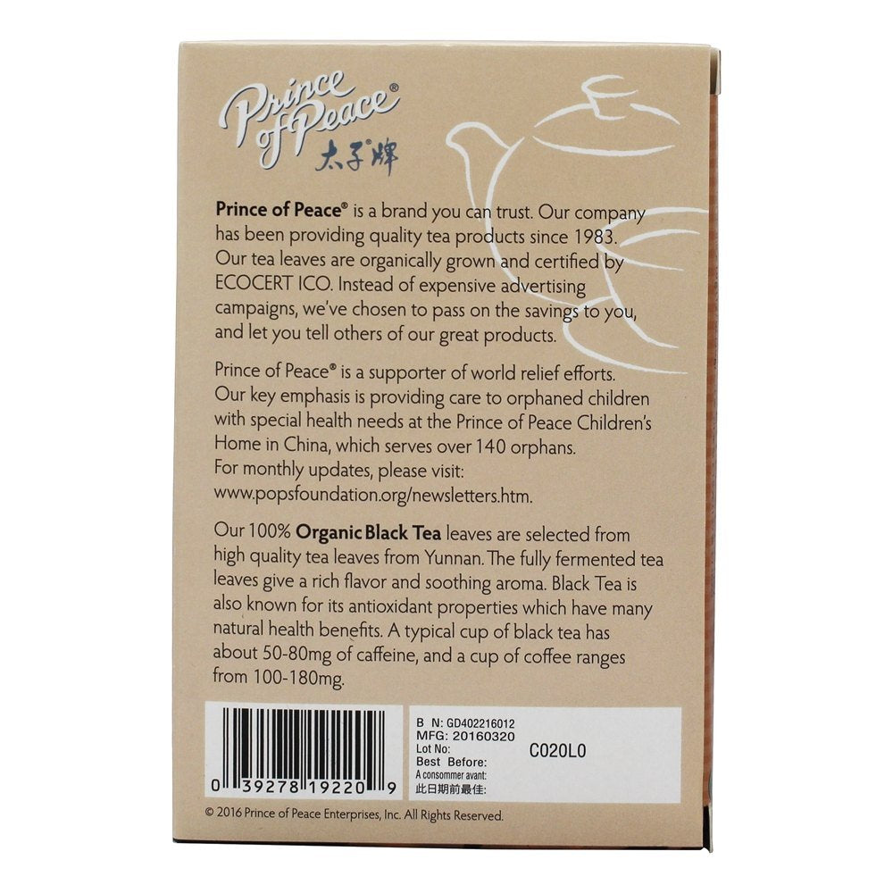 PRINCE OF PEACE Organic Black Tea 20 Bag, 0.02 Pound