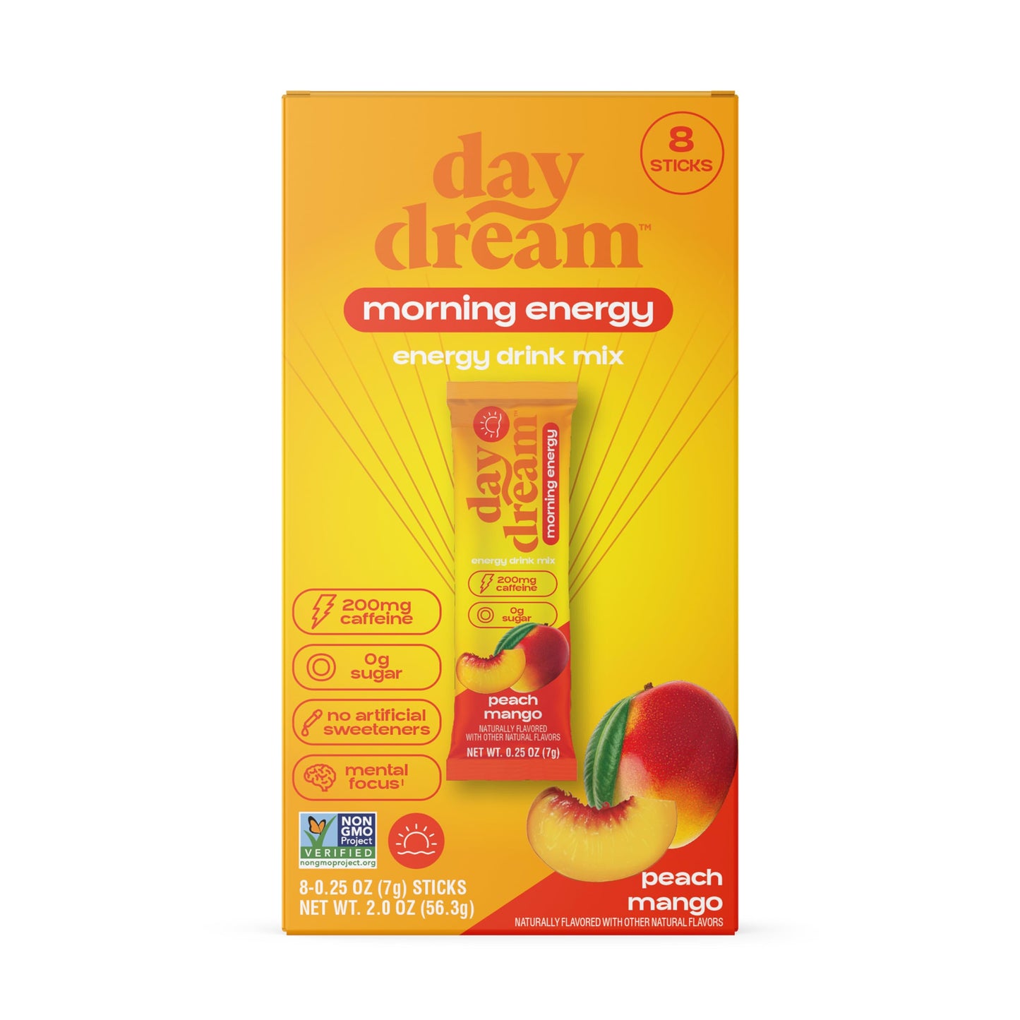 Day/Dream Morning Energy Drink Mix - Peach Mango, 200mg Natural Caffeine from Green Tea, Guarana, and Yerba Mate, L-Citrulline, L-Arginine, Acetyl