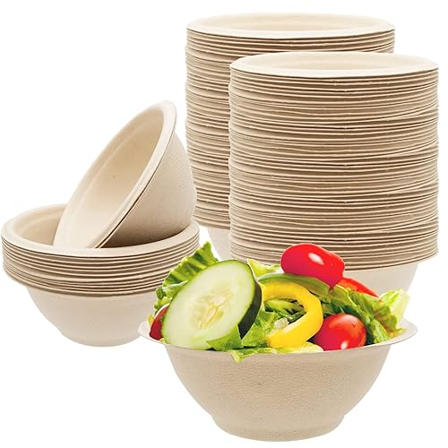 100 Pack 8oz Compostable Paper Bowls,Heavy-Duty Disposable Natural Bagasse Bowls,Biodegradable Soup Bowls,Eco-Friendly,Heat Resistant,for Ice