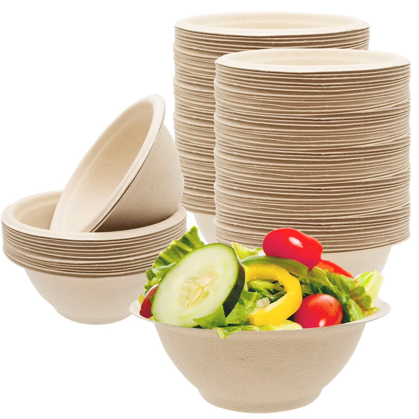 100 Pack 8oz Compostable Paper Bowls,Heavy-Duty Disposable Natural Bagasse Bowls,Biodegradable Soup Bowls,Eco-Friendly,Heat Resistant,for Ice