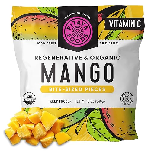 Pitaya Foods® Regenerative Organic Mango Bite-Sized Pieces, Pre-Packaged Frozen Fruit, No Added Sugar or Preservatives, Containing Fiber, Vitamin A