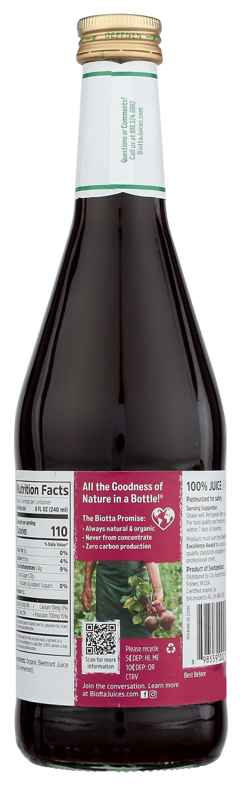 BIOTTA Organic Natural Beet Juice, 16.9 FZ