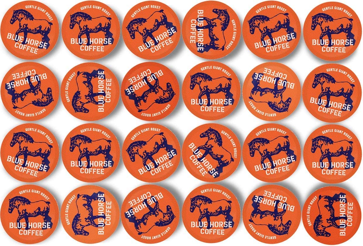 Blue Horse 'Gentle Giant' Original Coffee Pods, Medium Roast, 24ct Single Serve, Compatible with K Cups 2.0, Farm Fresh, Premium 100% Arabica Beans