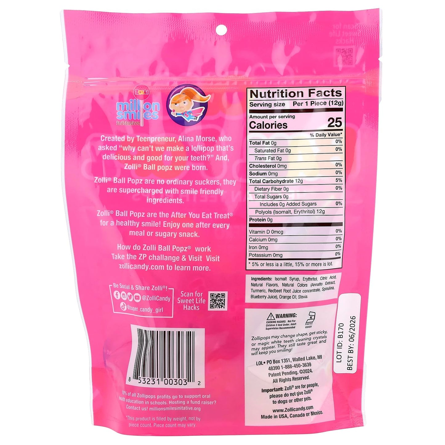 Zollipops The Clean Teeth Pops, Anti Cavity Lollipops, Ball Popz, 5.2 oz (Packaging May Vary)