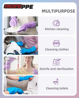 PACIFIC PPE 2 Pairs Reusable Dishwashing Cleaning Gloves with Latex Free, Cotton Lining, Kitchen Gloves, Blue, Large