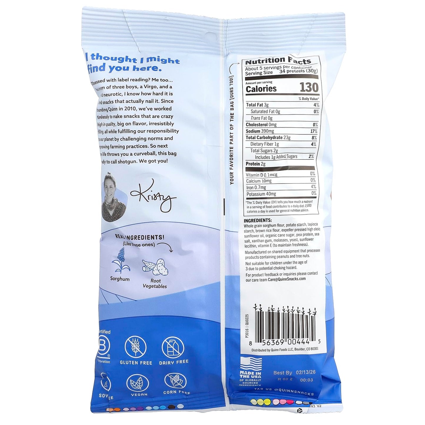 Quinn, Pretzel Sticks Sea Salt, 5.6 Ounce