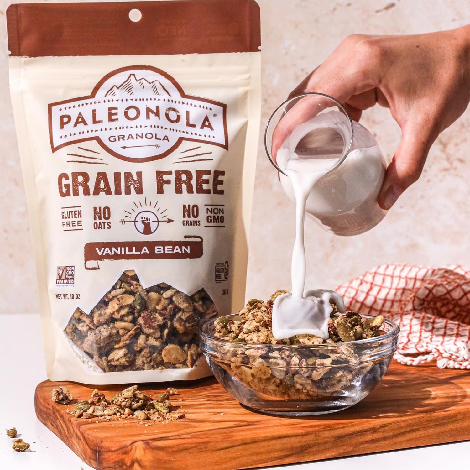 Paleonola Vanilla Bean Grain Free Granola, 10 Oz Resealable Bag (Pack of 1) - Grainless Paleo Granola Blended with Nuts, Seed & Vanilla Bean - Gluten & Dairy Free, Non-GMO, Low Carb Protein Granola