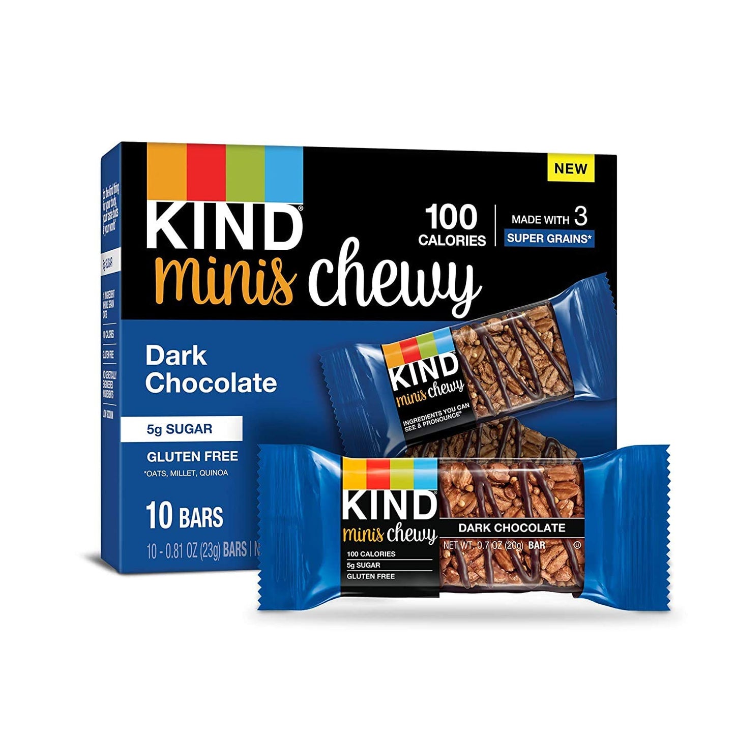 KIND Bar Minis Chewy Bar Variety Pack, 20 Dark Chocolate, 10 Peanut Butter, 100 Calories, Low Sugar, 30 Count