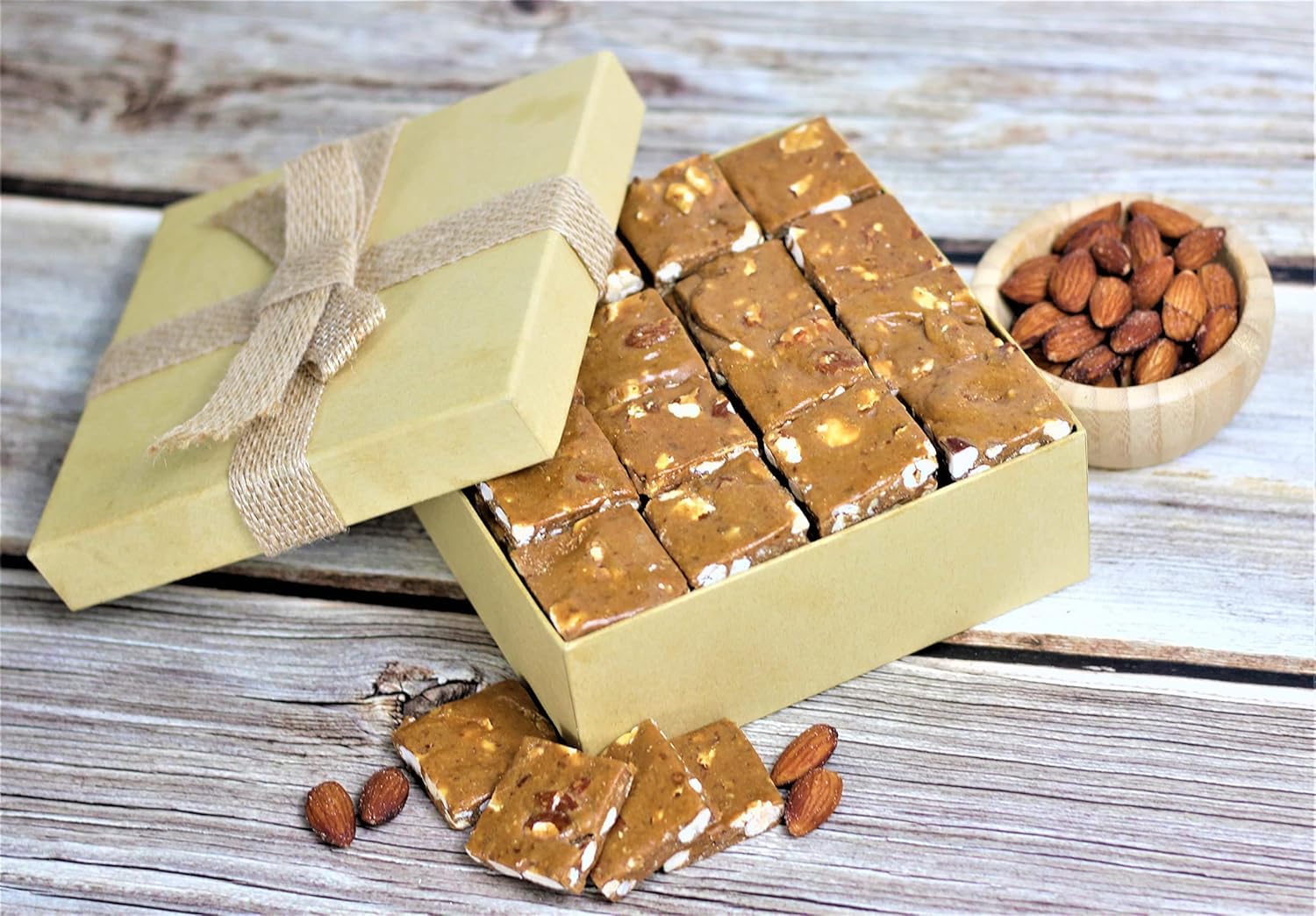 Gourmet Almond Brittle Gift Box - by Its Delish | Handmade Old-Fashioned Style | Beautiful & Delicious Square Pieces 16 Oz Almond Brittle | Christmas