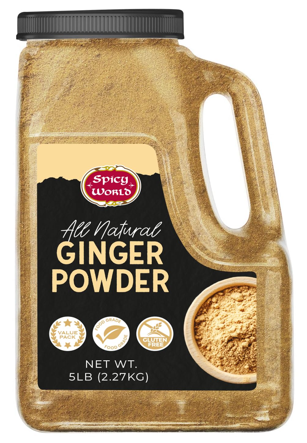 Spicy World Ginger Powder 5 LB Jar - Gluten Free, Bulk Ground Dried Ginger Root, Pure Zingiber Officinale, Warm & Spicy Flavor for Cooking, Baking