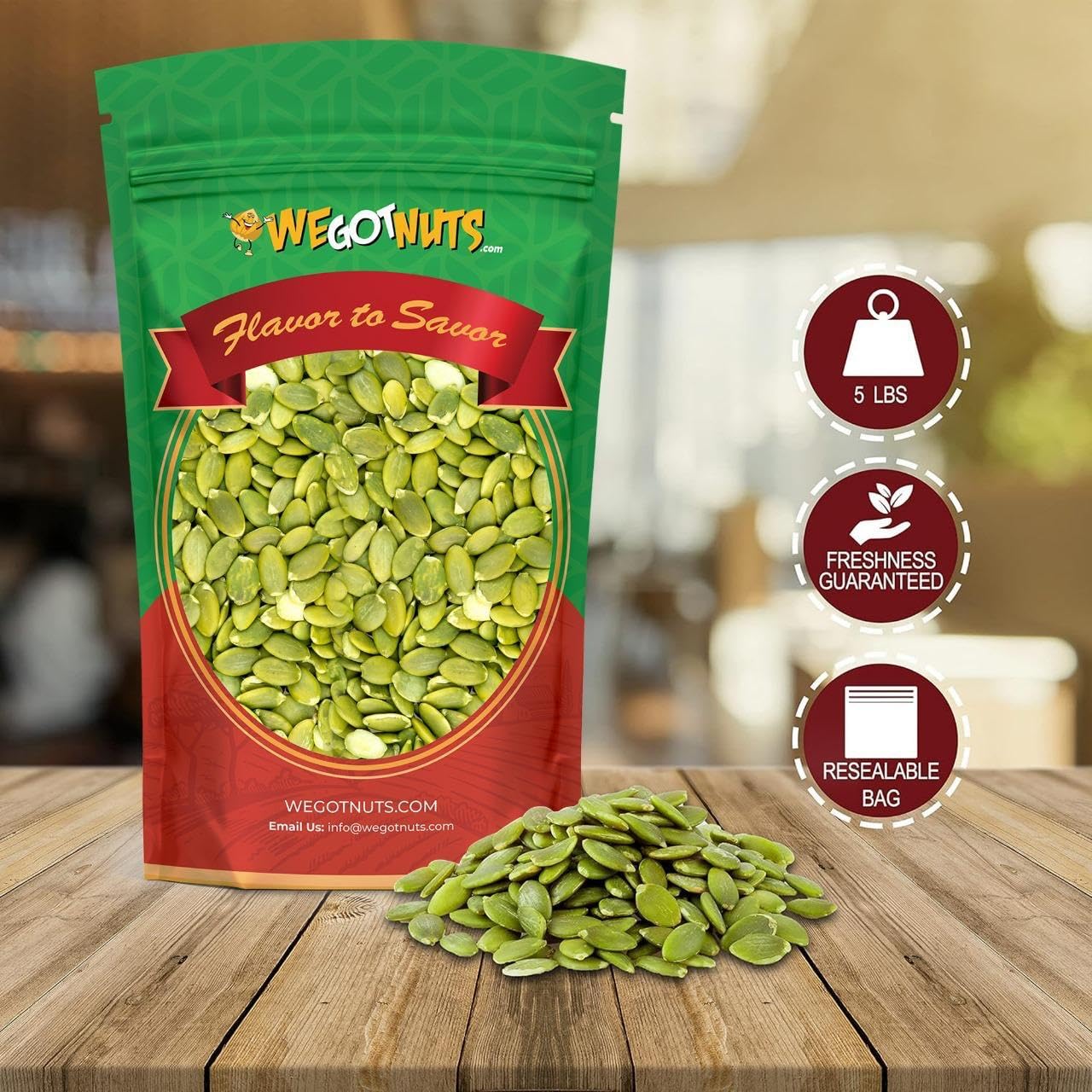 We Got Nuts Pumpkin Seeds Healthy Snacks 5Lbs (80oz) Bag | Raw Pepitas No Preservatives Added, 100% Natural With No Shell | For Baking, Salad