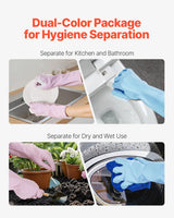 VEVOR Reusable Dishwashing Gloves, 2 Pairs Colorful Reusable Household Kitchen Cleaning Gloves for Washing Dishes and Cleaning Tasks, Flexible