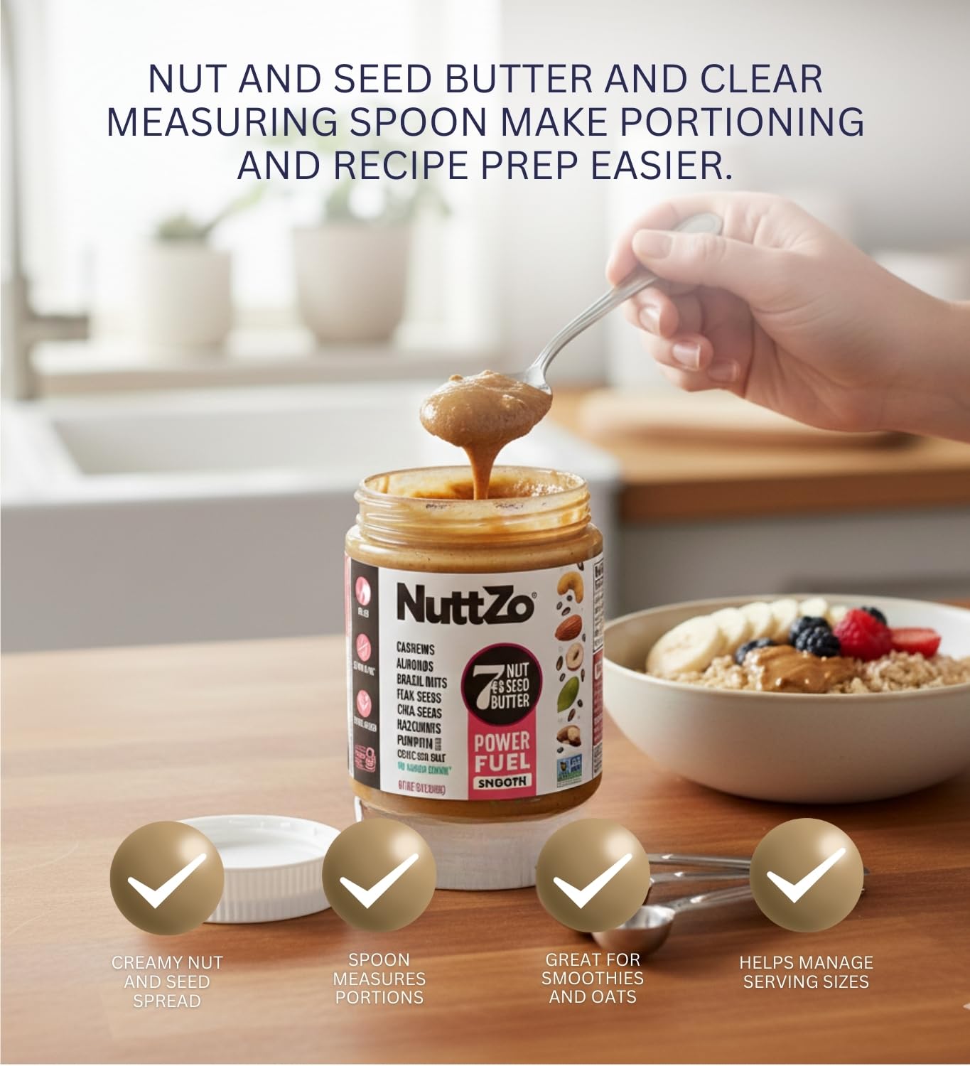Natural Power Fuel, 12 OZ Bundle with Silicone Spatula - Nut & Seed Butters Spread with Smooth Texture and Light Sea Salt Notes for Versatile Snacking
