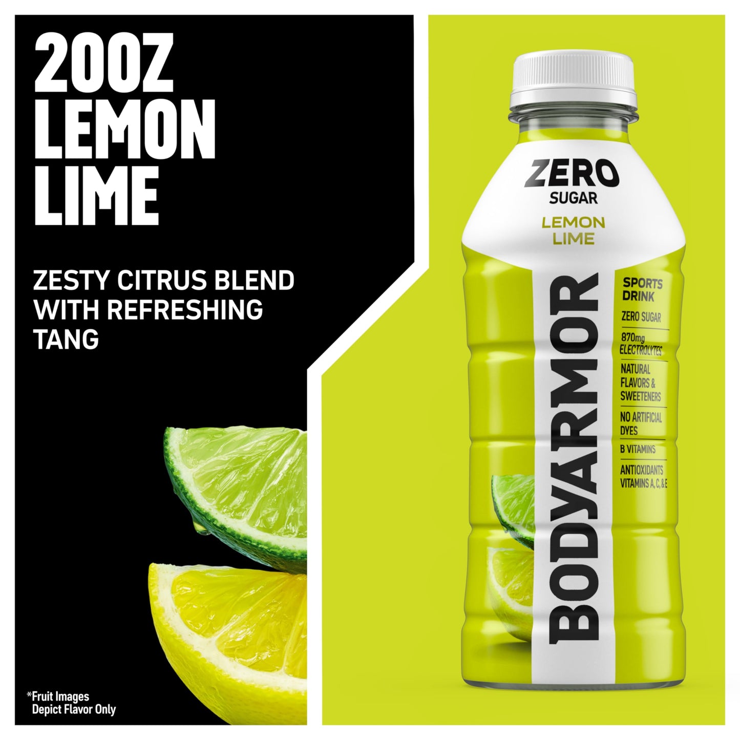 BODYARMOR ZERO Sugar Lemon Lime, Sugar Free Sports Drink - Low-Calorie Hydration - Natural Flavors with Potassium Packed Electrolytes, Antioxidants